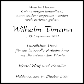 Traueranzeige von Wilhelm Timann von Westfalen-Blatt