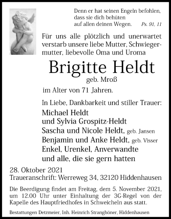 Traueranzeige von Brigitte Heldt von Westfalen-Blatt