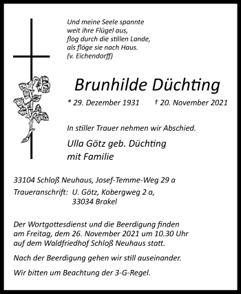 Traueranzeige von Brunhilde Düchting von Westfalen-Blatt