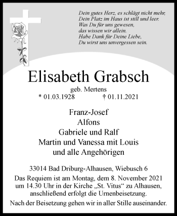 Traueranzeige von Elisabeth Grabsch von Westfalen-Blatt