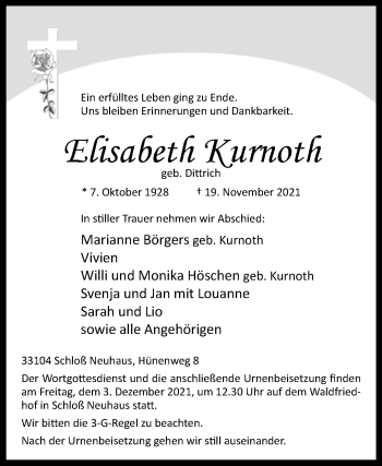 Traueranzeige von Elisabeth Kurnoth von Westfalen-Blatt