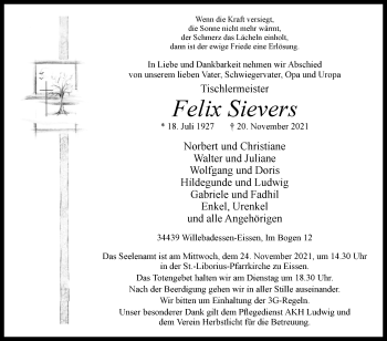 Traueranzeige von Felix Sievers von Westfalen-Blatt