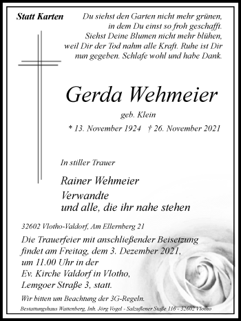 Traueranzeige von Gerda Wehmeier von Westfalen-Blatt