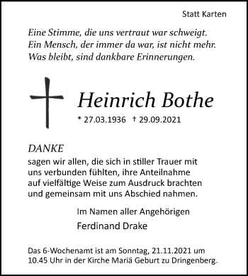 Traueranzeige von Heinrich Bothe von Westfalen-Blatt