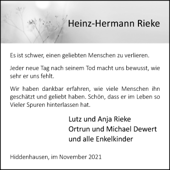 Traueranzeige von Heinz-Hermann Rieke von Westfalen-Blatt