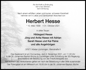 Traueranzeige von Herbert Hesse von Westfalen-Blatt