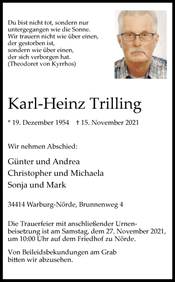 Traueranzeige von Karl-Heinz Trilling von Westfalen-Blatt