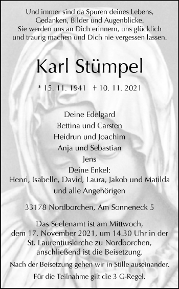 Traueranzeige von Karl Stümpel von Westfalen-Blatt