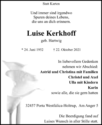 Traueranzeige von Luise Kerkhoff von Westfalen-Blatt