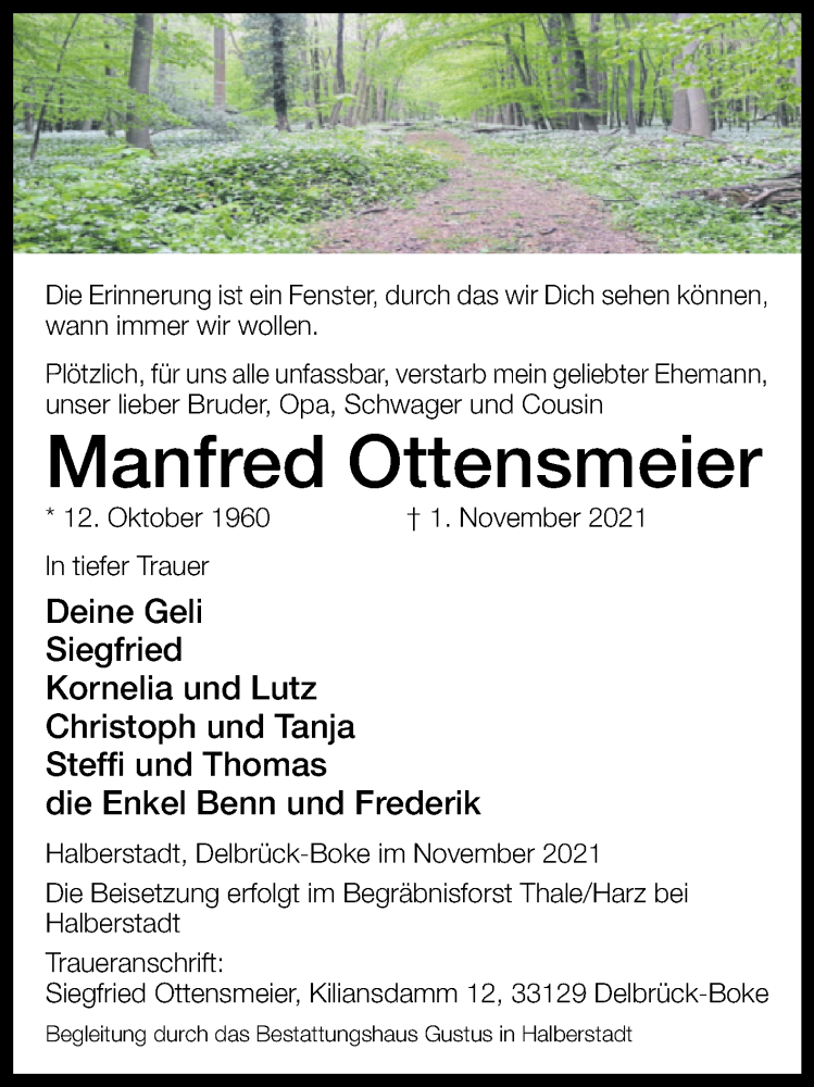  Traueranzeige für Manfred Ottensmeier vom 10.11.2021 aus Westfalen-Blatt