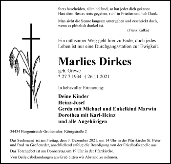 Traueranzeige von Marlies Dirkes von Westfalen-Blatt