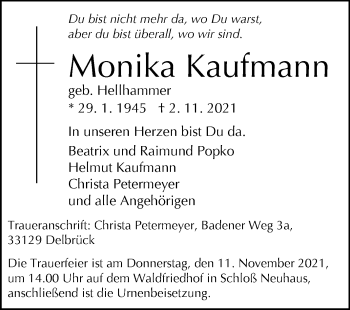 Traueranzeige von Monika Kaufmann von Westfalen-Blatt