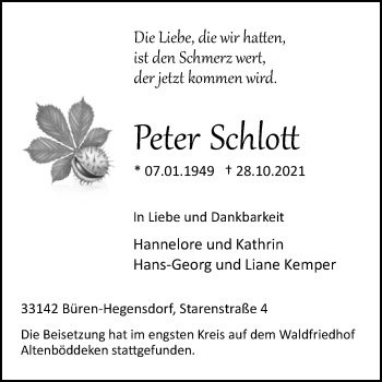 Traueranzeige von Peter Schlott von Westfalen-Blatt