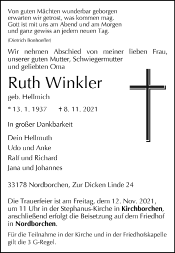 Traueranzeige von Ruth Winkler von Westfalen-Blatt