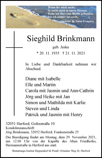 Traueranzeige von Sieghild Brinkmann von Westfalen-Blatt