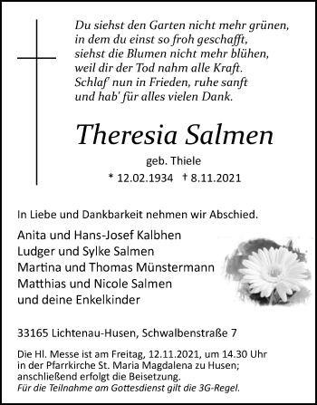 Traueranzeige von Theresia Salmen von Westfalen-Blatt