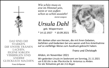 Traueranzeige von Ursula Dahl von Westfalen-Blatt