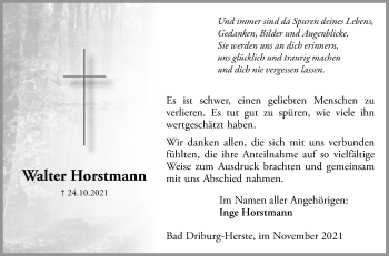 Traueranzeige von Walter Horstmann von Westfalen-Blatt