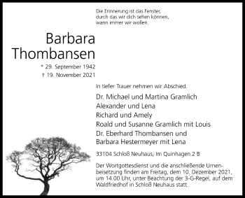 Traueranzeige von Barbara Thombansen von Westfalen-Blatt