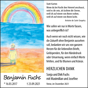 Traueranzeige von Benjamin Fuchs von Westfalen-Blatt