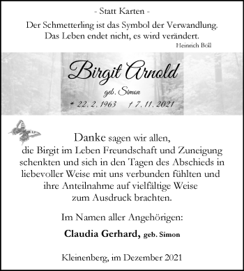 Traueranzeige von Birgit Arnold von Westfalen-Blatt