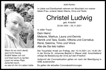 Traueranzeige von Christel Ludwig von Westfalen-Blatt