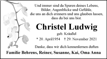 Traueranzeige von Christel Ludwig von Westfalen-Blatt