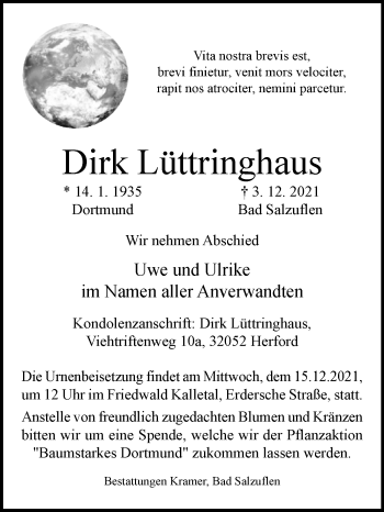 Traueranzeige von Dirk Lüttringhaus von Westfalen-Blatt