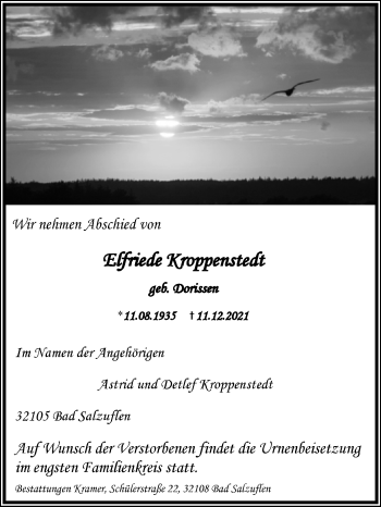 Traueranzeige von Elfriede Kroppenstedt von Westfalen-Blatt