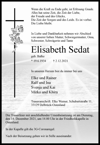 Traueranzeige von Elisabeth Sedat von Westfalen-Blatt