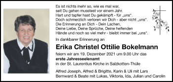 Traueranzeige von Erika Christel Ottilie Bokelmann von Westfalen-Blatt