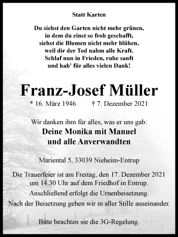 Traueranzeige von Franz-Josef Müller von Westfalen-Blatt