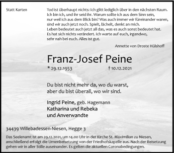 Traueranzeige von Franz-Josef Peine von Westfalen-Blatt