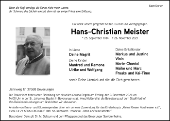 Traueranzeige von Hans-Christian Meister von Westfalen-Blatt