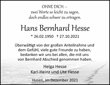 Traueranzeige von Hans Bernhard Hesse von Westfalen-Blatt