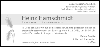 Traueranzeige von Heinz Hamschmidt von Westfalen-Blatt