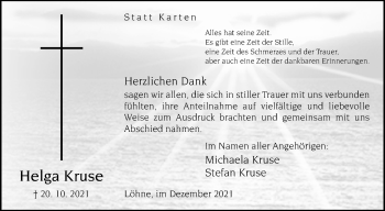 Traueranzeige von Helga Kruse von Westfalen-Blatt