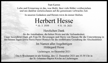 Traueranzeige von Herbert Hesse von Westfalen-Blatt