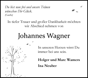 Traueranzeige von Johannes Wagner von Westfalen-Blatt