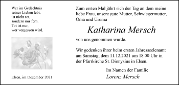 Traueranzeige von Katharina Mersch von Westfalen-Blatt