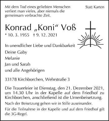 Traueranzeige von Konrad Voß von Westfalen-Blatt