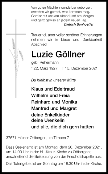 Traueranzeige von Luzie Göllner von Westfalen-Blatt