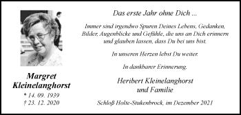 Traueranzeige von Margret Kleinelanghorst von Westfalen-Blatt