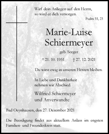 Traueranzeige von Marie-Luise Schiermeyer von Westfalen-Blatt