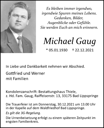 Traueranzeige von Michael Gaug von Westfalen-Blatt