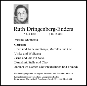 Traueranzeige von Ruth Dringenberg-Enders von Westfalen-Blatt