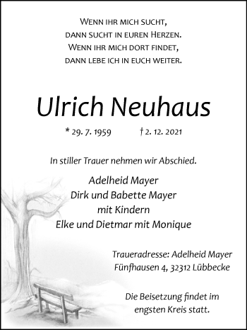 Traueranzeige von Ulrich Neuhaus von Westfalen-Blatt