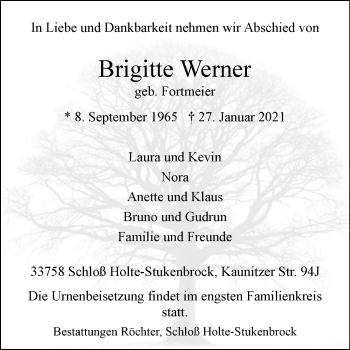 Traueranzeige von Brigitte Werner von Westfalen-Blatt