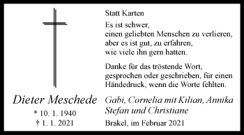 Traueranzeige von Dieter Meschede von Westfalen-Blatt