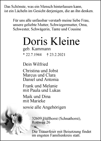 Traueranzeige von Doris Kleine von Westfalen-Blatt